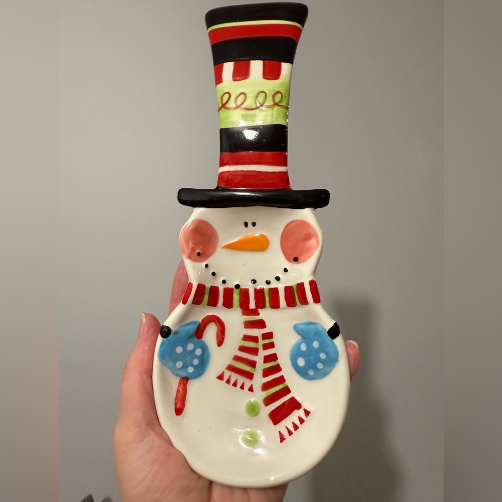 Pier 1 Snowman spoon rest with Red and Blue Accents